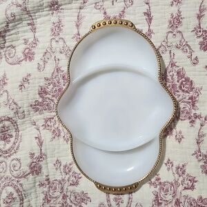 Fire King  relish tray / trinket tray made in USA gold trim tray